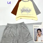 Đồ bộ quần đùi  áo crop top in hình loang màu