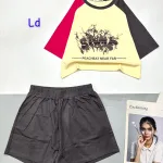 Đồ bộ quần đùi  áo crop top in hình loang màu