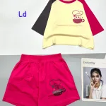 Đồ bộ quần đùi  áo crop top in hình ly nước