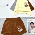 Đồ bộ quần đùi  áo crop top in hình ly nước