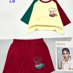 Đồ bộ quần đùi  áo crop top in hình ly nước
