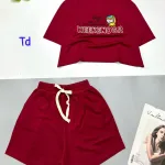 Đồ bộ quần đùi áo croptop cổ tròn in chữ WEEKENDSR