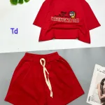 Đồ bộ quần đùi áo croptop cổ tròn in chữ WEEKENDSR