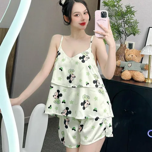 Đồ bộ quần đùi áo dây 2 tầng nhiều hình khác nhau