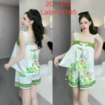 Đồ bộ quần đùi áo dây bảng bèo in nhiều hình thú có nơ trước áo