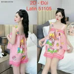 Đồ bộ quần đùi áo dây bảng bèo in nhiều hình thú có nơ trước áo