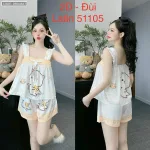 Đồ bộ quần đùi áo dây bảng bèo in nhiều hình thú có nơ trước áo