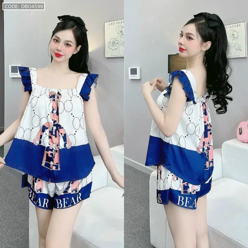 Đồ bộ quần đùi áo dây bảng bèo in nhiều hình thú dễ thương