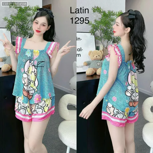 Đồ bộ quần đùi áo dây bảng bèo in nhiều hình thú dễ thương