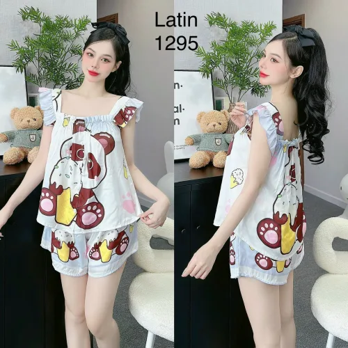 Đồ bộ quần đùi áo dây bảng bèo in nhiều hình thú dễ thương