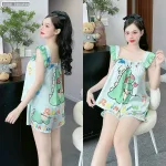 Đồ bộ quần đùi áo dây bảng bèo in nhiều hình thú dễ thương