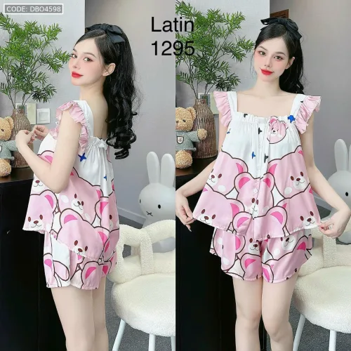Đồ bộ quần đùi áo dây bảng bèo in nhiều hình thú dễ thương