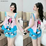 Đồ bộ quần đùi áo dây bảng bèo in nhiều hình thú dễ thương