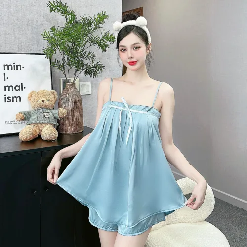 Đồ bộ quần đùi áo dây yếm màu trơn áo dấu quần