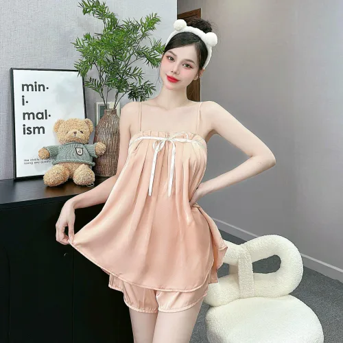 Đồ bộ quần đùi áo dây yếm màu trơn áo dấu quần