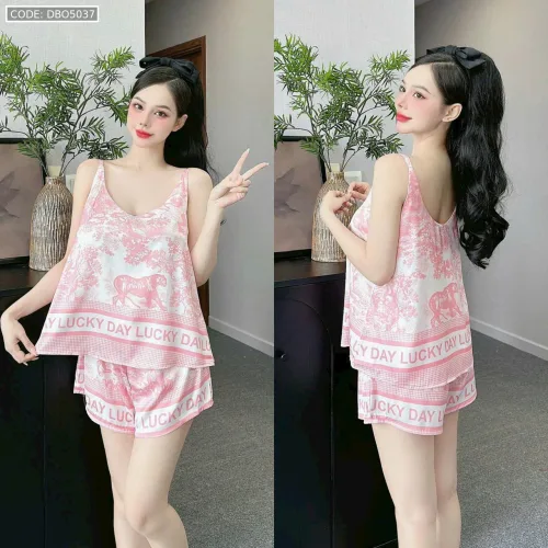 Đồ bộ quần đùi áo hai dây 2 tầng nhiều hình dễ thương