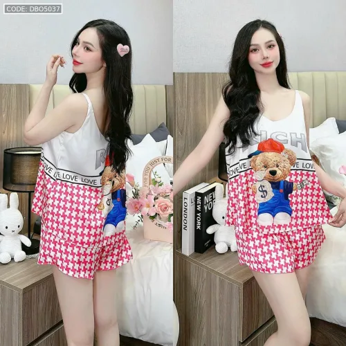 Đồ bộ quần đùi áo hai dây 2 tầng nhiều hình dễ thương