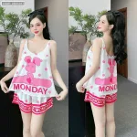 Đồ bộ quần đùi áo hai dây 2 tầng nhiều hình dễ thương