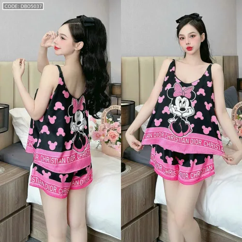 Đồ bộ quần đùi áo hai dây 2 tầng nhiều hình dễ thương