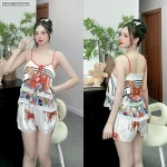 Đồ bộ quần đùi áo hai dây tầng ren nhiều hoạ tiết