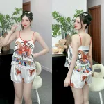 Đồ bộ quần đùi áo hai dây tầng ren nhiều hoạ tiết