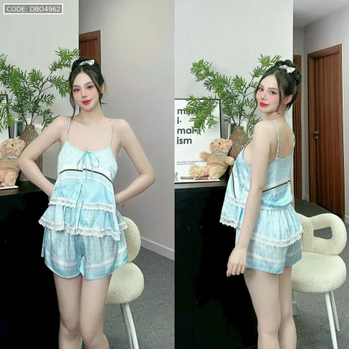 Đồ bộ quần đùi áo hai dây tầng ren nhiều hoạ tiết