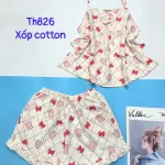 Đồ bộ quần đùi áo hai dây xốp cotton mặc nhà