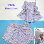 Đồ bộ quần đùi áo hai dây xốp cotton mặc nhà