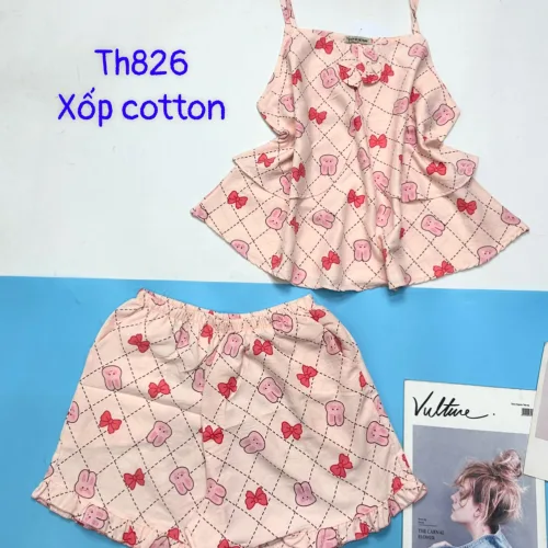 Đồ bộ quần đùi áo hai dây xốp cotton mặc nhà