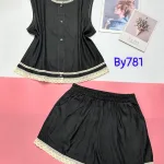 Đồ bộ quần đùi áo sát nách có nút trơn phối ren