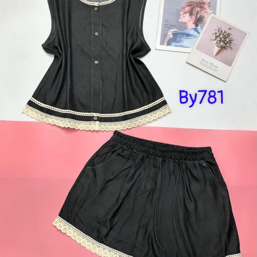 Đồ bộ quần đùi áo sát nách có nút trơn phối ren
