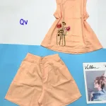 Đồ bộ quần đùi áo sát nách có thêu cành hoa
