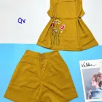 Đồ bộ quần đùi áo sát nách có thêu cành hoa