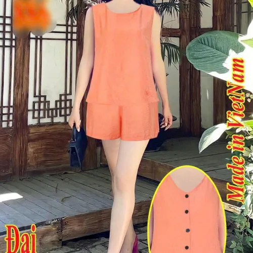 Đồ bộ quần đùi áo sát nách trơn đằng sau có nút