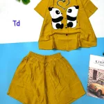Đồ bộ quần đùi áo sơ mi tay ngắn cổ bẻ hình hai chú gấu