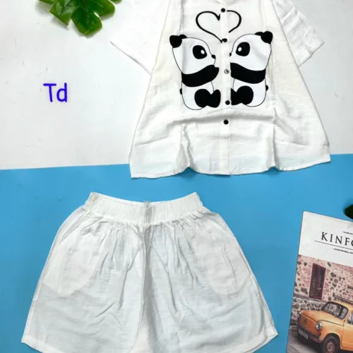 Đồ bộ quần đùi áo sơ mi tay ngắn cổ bẻ hình hai chú gấu