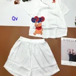 Đồ bộ quần đùi áo sơ mi tay ngắn cổ bẻ in hình gấu