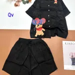 Đồ bộ quần đùi áo sơ mi tay ngắn cổ bẻ in hình gấu