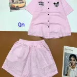 Đồ bộ quần đùi áo sơ mi tay ngắn cổ bẻ in hình mickey