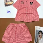 Đồ bộ quần đùi áo sơ mi tay ngắn cổ bẻ in hình mickey