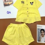 Đồ bộ quần đùi áo sơ mi tay ngắn cổ bẻ in hình mickey