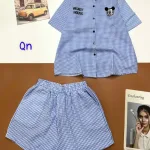 Đồ bộ quần đùi áo sơ mi tay ngắn cổ bẻ in hình mickey