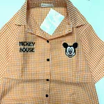 Đồ bộ quần đùi áo sơ mi tay ngắn cổ bẻ in hình mickey