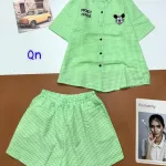 Đồ bộ quần đùi áo sơ mi tay ngắn cổ bẻ in hình mickey