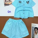 Đồ bộ quần đùi áo sơ mi tay ngắn cổ bẻ in hình mickey