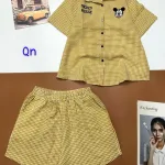 Đồ bộ quần đùi áo sơ mi tay ngắn cổ bẻ in hình mickey