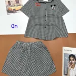 Đồ bộ quần đùi áo sơ mi tay ngắn cổ bẻ in hình mickey