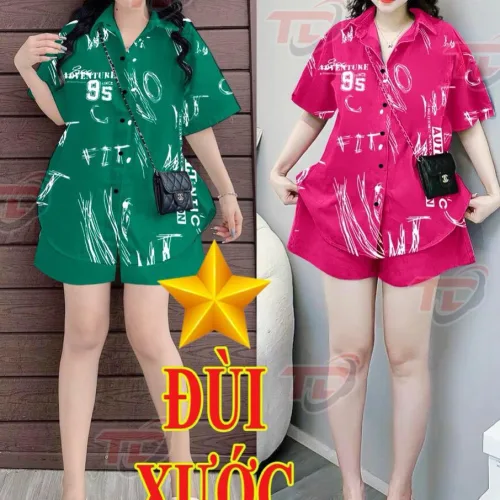 Đồ bộ quần đùi áo sơ mi tay ngắn cổ bẻ in số 95