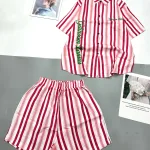 Đồ bộ quần đùi áo sơ mi tay ngắn cổ bẻ sọc chữ