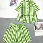 Đồ bộ quần đùi áo sơ mi tay ngắn cổ bẻ sọc chữ